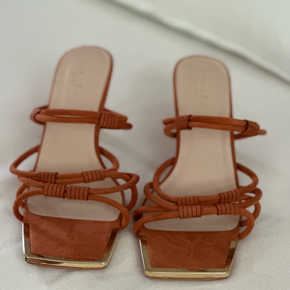 Women's Multi-Strap Slide Sandals in Rust Brown